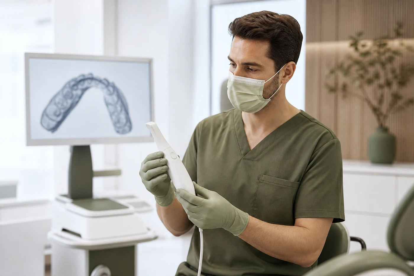 Escâner intraoral digital em uso no consultório
